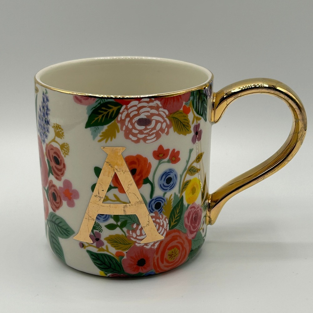 Rifle Paper Co. for Anthropologie Floral Monogram A‎ Coffee Mug Gold Handle
